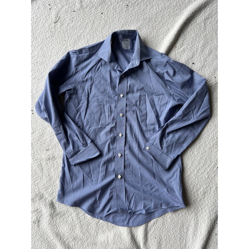 Brooks Brothers Milano Dress Shirt Mens 15-32 Blue Supima Cotton Non-Iron Check